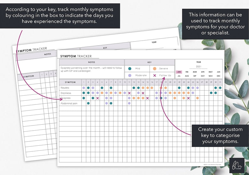 Monthly Symptom Tracker: Track Frequency and Severity_BrainAcademy.store