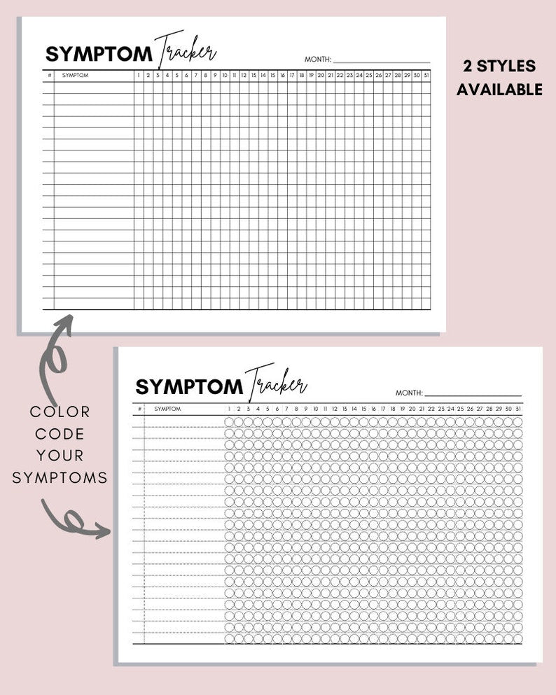 Printable Monthly Symptom Tracker: Track Frequency & Severity of Symptoms_BrainAcademy.store