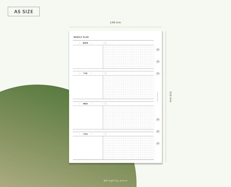 Undated A6 Weekly Planner Inserts (Week on Two Pages)_BrainAcademy.store