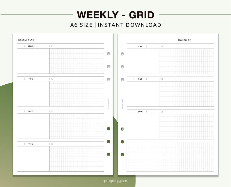 Undated A6 Weekly Planner Inserts (Week on Two Pages)_BrainAcademy.store