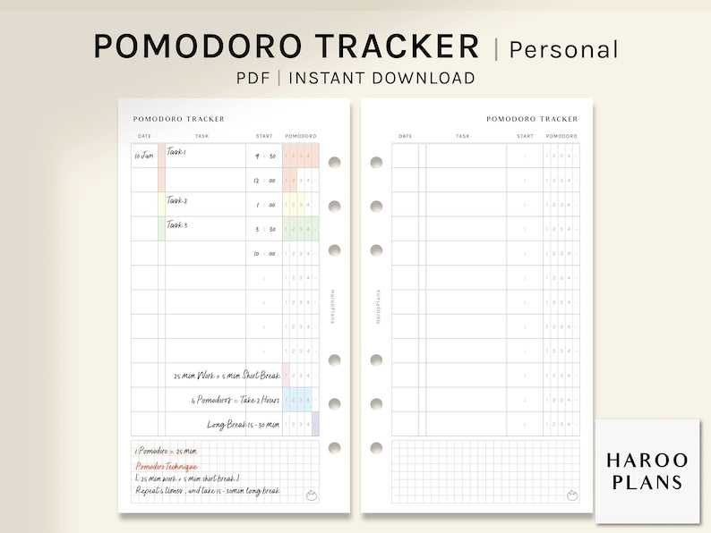 Printable Pomodoro Planner Inserts for Time Management_BrainAcademy.store