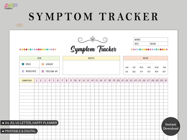 Monthly Health Journal: Track Symptoms, Severity, and Frequency_BrainAcademy.store