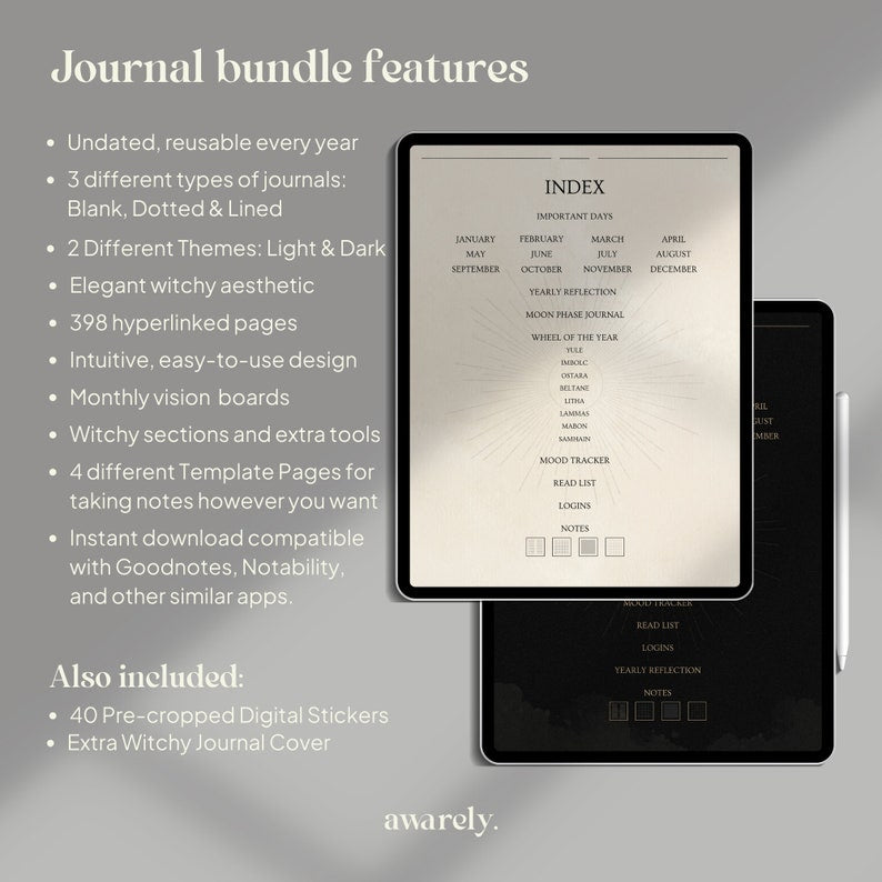 Digital Witchy Bundle : Carnets quotidiens, autocollants, journaux