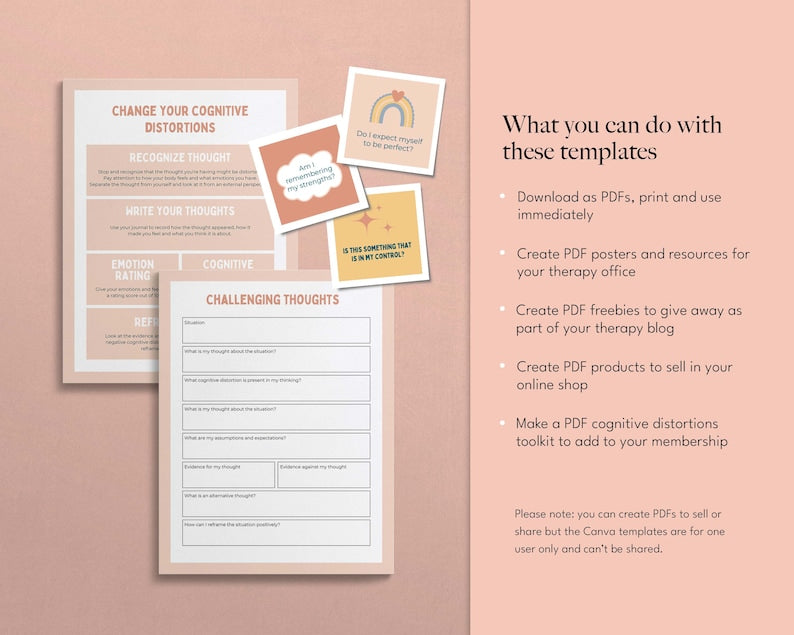 CBT Cognitive Distortion Toolkit: Templates, Worksheets, Flashcards_BrainAcademy.store