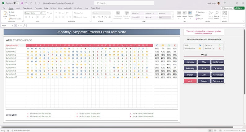 Monthly Symptom Tracker: Track Pain, Health, Frequency_BrainAcademy.store