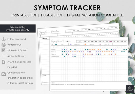 Monthly Symptom Tracker for Chronic Illness or Pain: Printable and Fillable_BrainAcademy.store