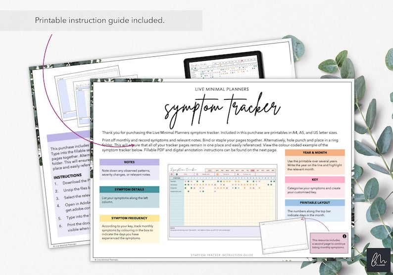 Monthly Symptom Tracker for Chronic Illness or Pain: Printable and Fillable_BrainAcademy.store