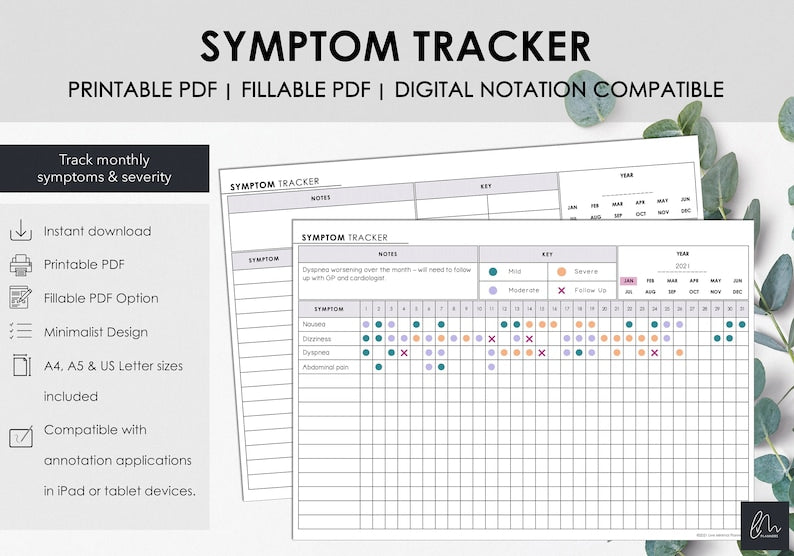 Printable Monthly Symptom Tracker for Frequency & Severity_BrainAcademy.store