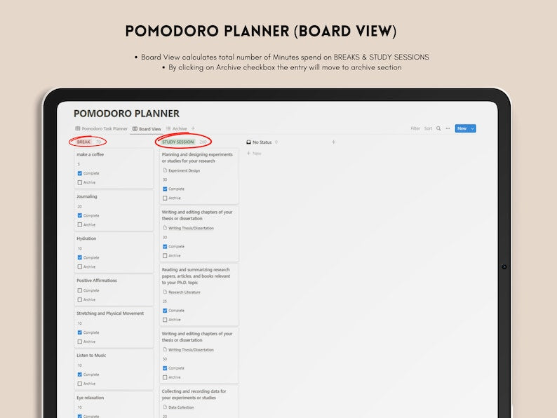 Notion Template for Pomodoro Productivity and Time Management_BrainAcademy.store