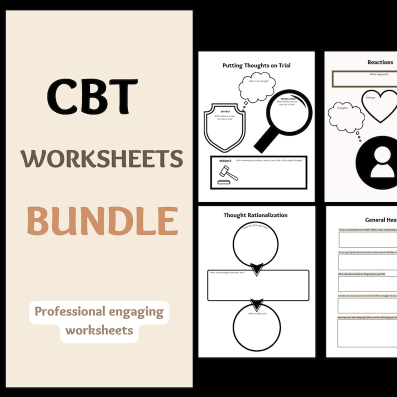 CBT Worksheets Bundle: Therapy Journal Prompts for Mental Health_BrainAcademy.store