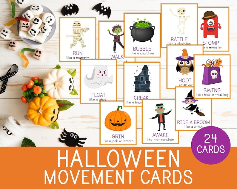 Halloween Movement Cards for Preschool & Kindergarten_BrainAcademy.store