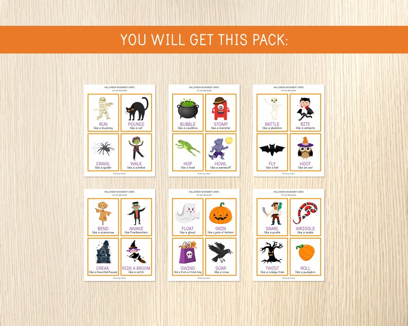 Halloween Movement Cards for Preschool & Kindergarten_BrainAcademy.store