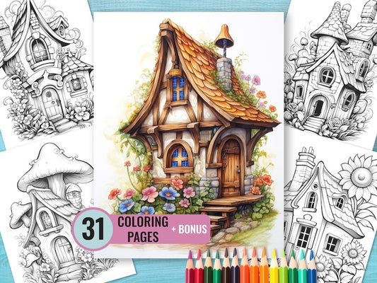 Charming Fairy Flower Houses Coloring Book_BrainAcademy.store