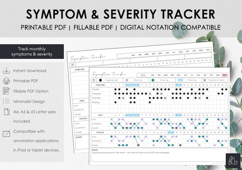 Printable Symptom Tracker for Chronic Illness or Pain_BrainAcademy.store