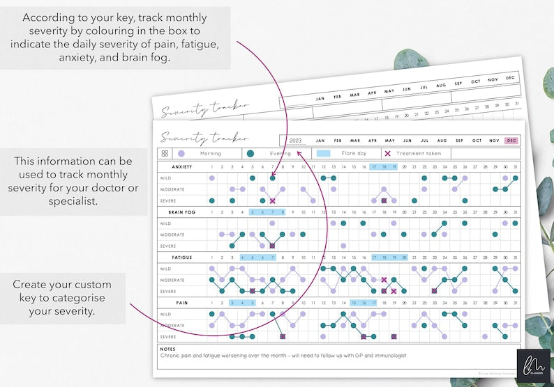 Monthly Pain, Anxiety, Brain Fog & Fatigue Tracker_BrainAcademy.store