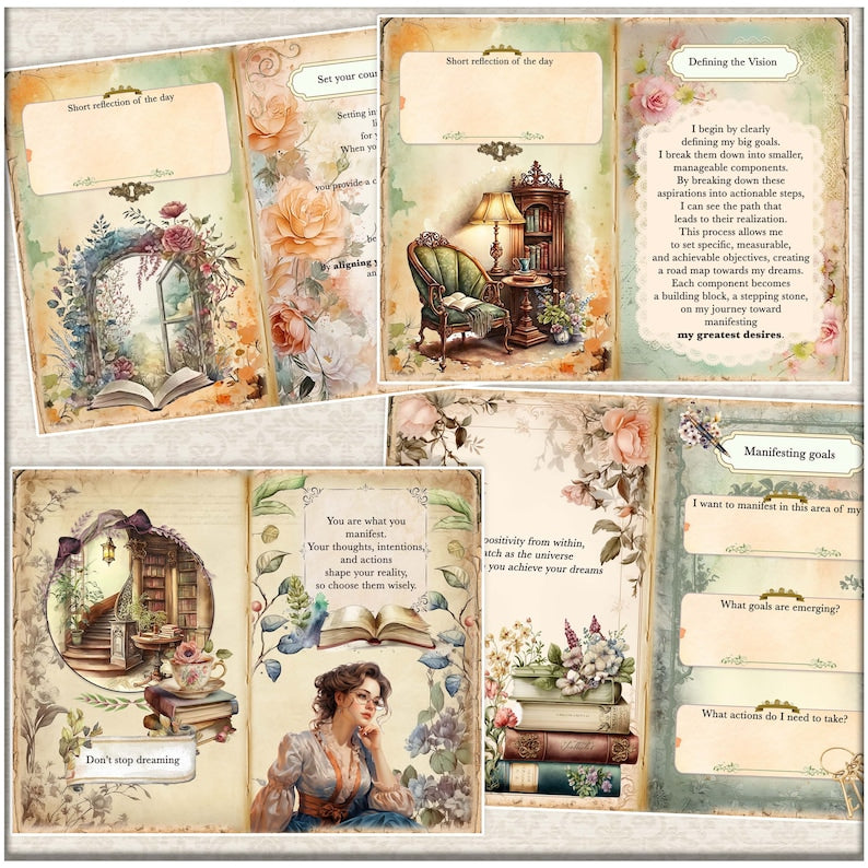 Vintage Floral Gratitude Journal Kit: Manifest Positivity and Reflection_BrainAcademy.store