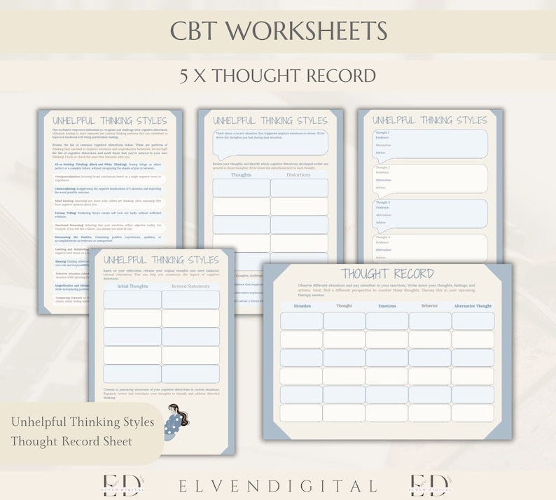 Éléments essentiels de la thérapie CBT : feuilles de travail, documents à distribuer et cartes de compétences d'adaptation