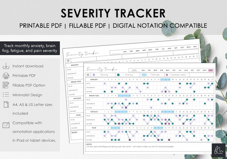 Monthly Pain, Anxiety, Brain Fog & Fatigue Tracker_BrainAcademy.store