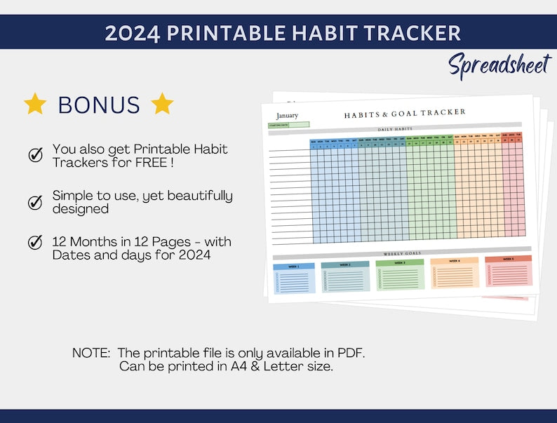 Comprehensive Habit Tracking & Goal Planning Spreadsheet for 2024_BrainAcademy.store