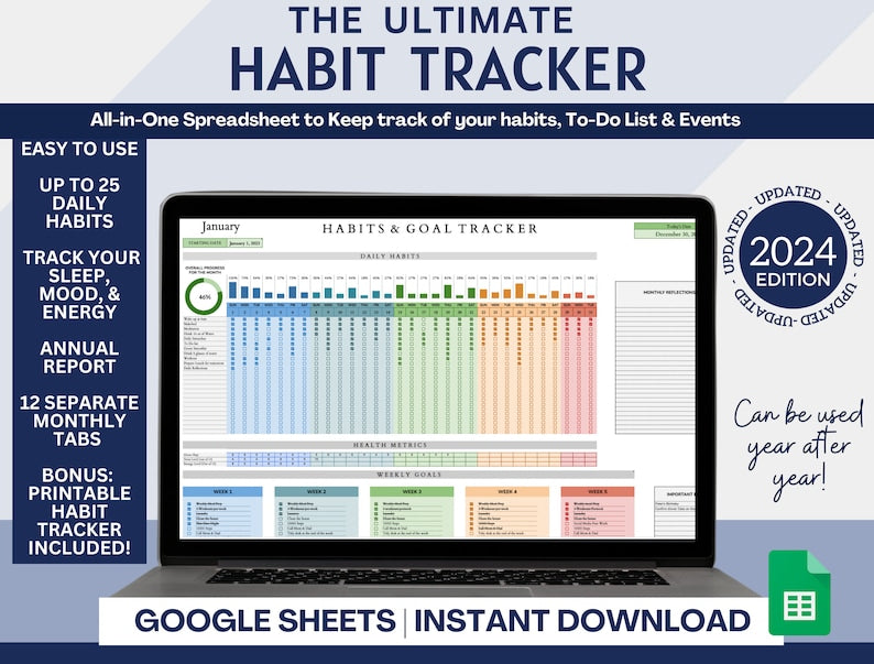 Comprehensive Habit Tracking & Goal Planning Spreadsheet for 2024_BrainAcademy.store