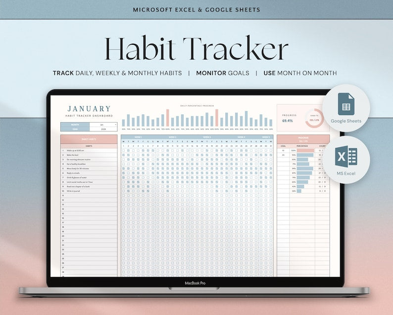 Habit Tracker Spreadsheet: Track, Plan, Achieve_BrainAcademy.store