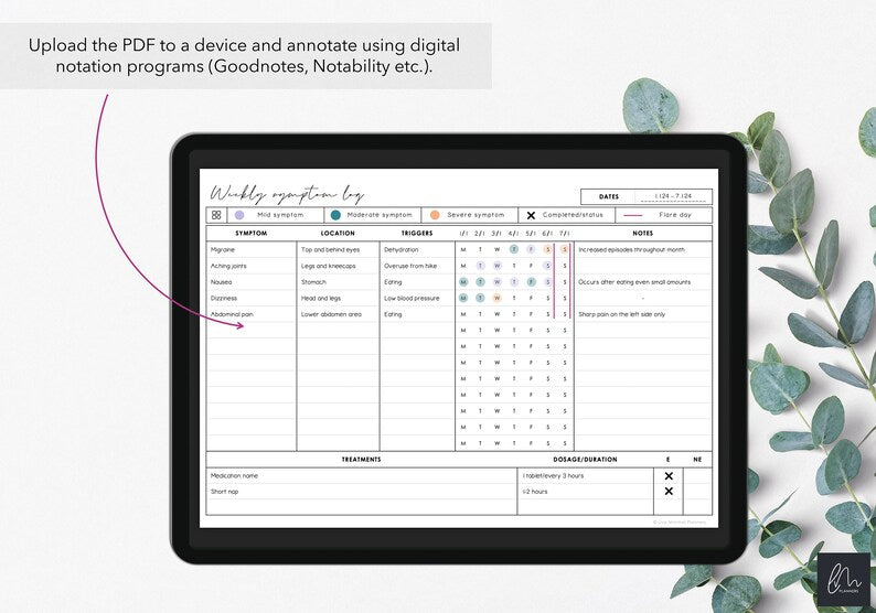 Printable Weekly Symptom Tracker: Chart Chronic Symptoms_BrainAcademy.store