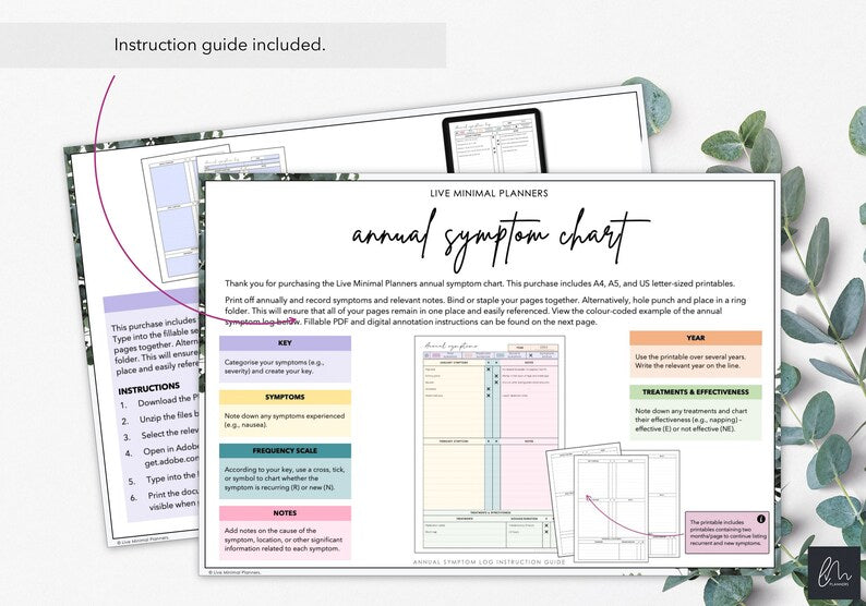 Printable Annual Symptom Tracker: Chart Yearly Symptom Frequency_BrainAcademy.store