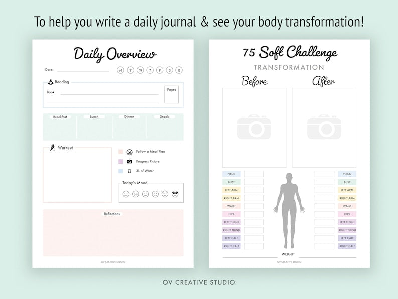 75 Soft Challenge Tracker Bundle: Daily Journal, Printable, Digital_BrainAcademy.store