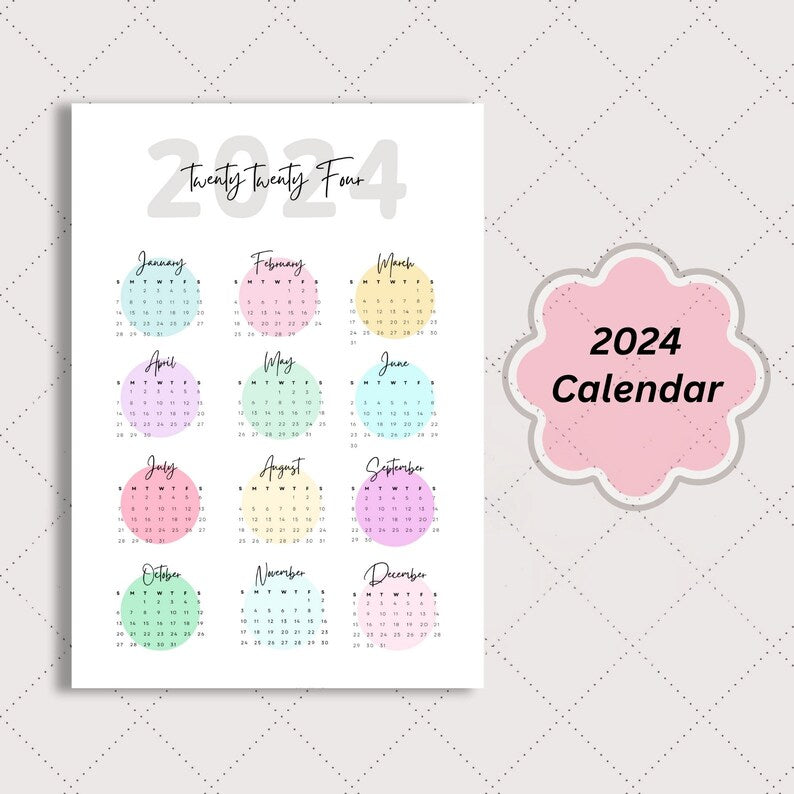 Printable 2024 A5 Bullet Journal Calendar Page_BrainAcademy.store