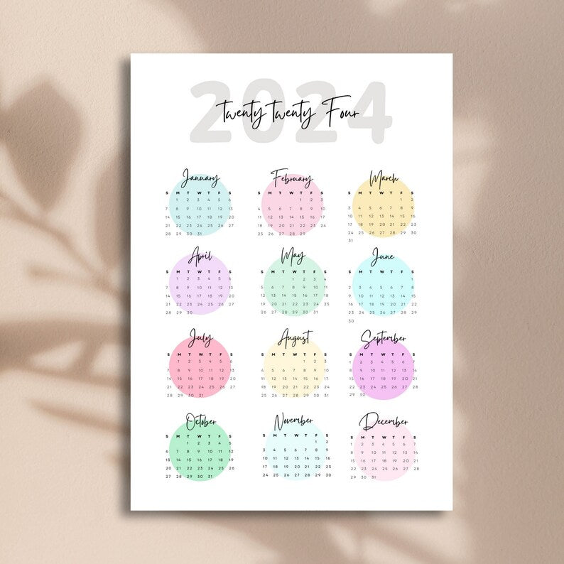 Printable 2024 A5 Bullet Journal Calendar Page_BrainAcademy.store