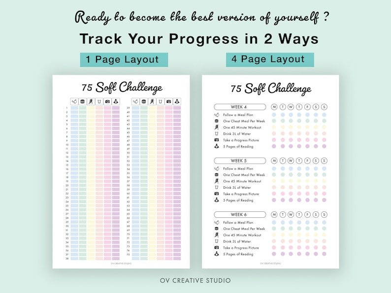 75 Soft Challenge Tracker Bundle: Daily Journal, Printable, Digital_BrainAcademy.store