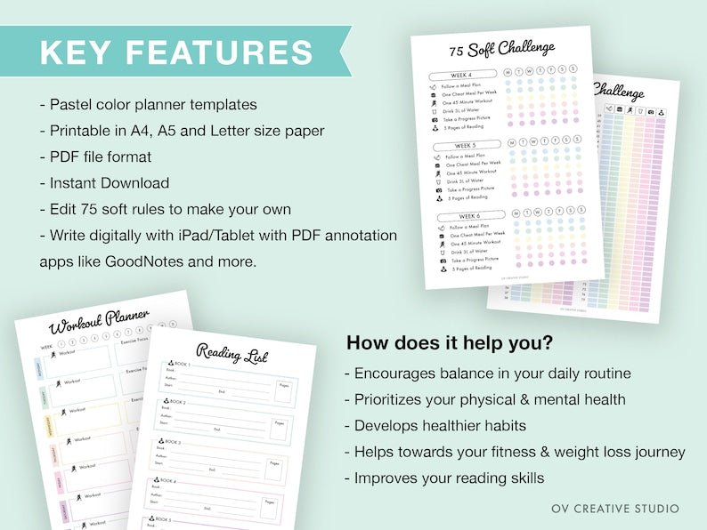 75 Soft Challenge Tracker Bundle: Daily Journal, Printable, Digital_BrainAcademy.store