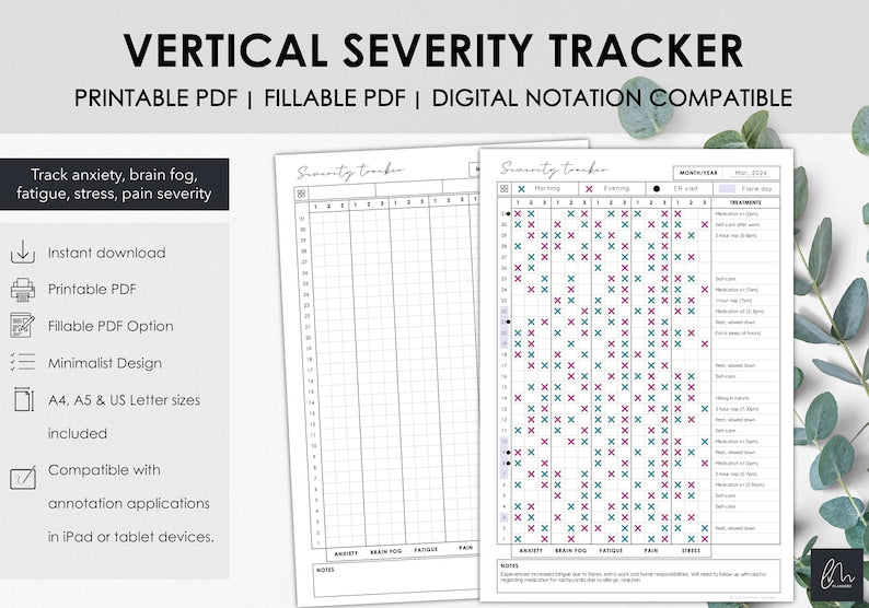 Printable Monthly Chronic Illness Tracker: Pain, Anxiety, Brain Fog, Fatigue_BrainAcademy.store