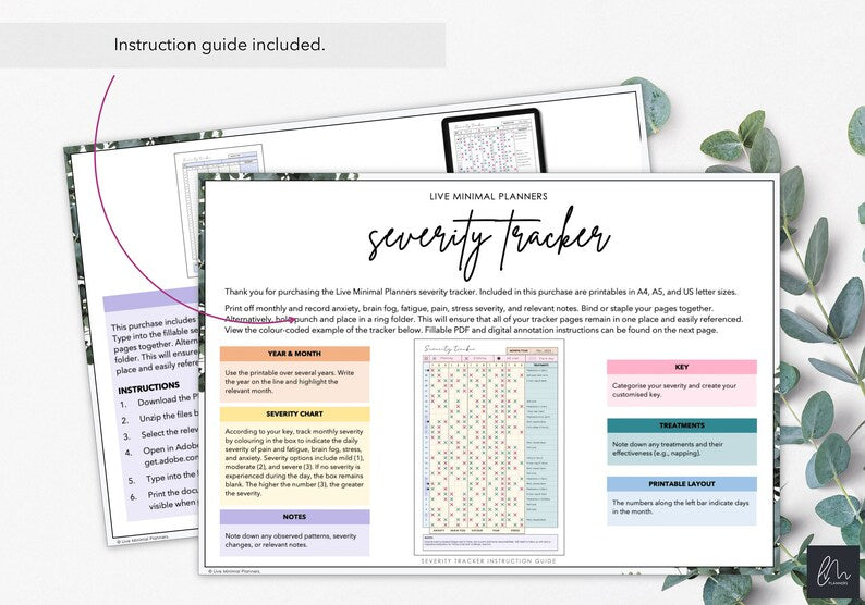 Printable Monthly Chronic Illness Tracker: Pain, Anxiety, Brain Fog, Fatigue_BrainAcademy.store