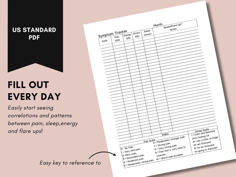 Chronic Pain Symptom Tracker: Daily Log & Monthly Chart_BrainAcademy.store