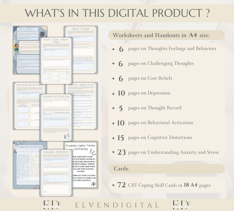 Éléments essentiels de la thérapie CBT : feuilles de travail, documents à distribuer et cartes de compétences d'adaptation