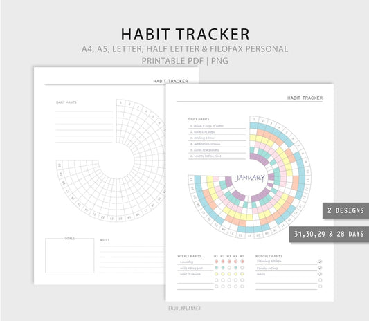 Circle Habit Tracker pour la motivation et Filofax A5