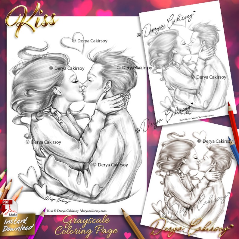 Coloriage de couple qui s'embrasse pour la Saint-Valentin