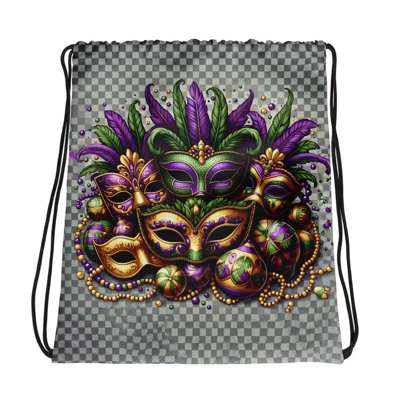 Vibrant Masquerade Feather Drawstring Bag_BrainAcademy.store