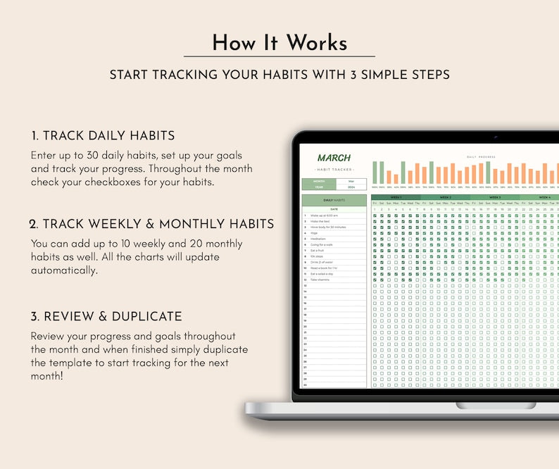 Digital Habit Tracker Spreadsheet Template: Daily/Weekly/Monthly Habit Planner_BrainAcademy.store