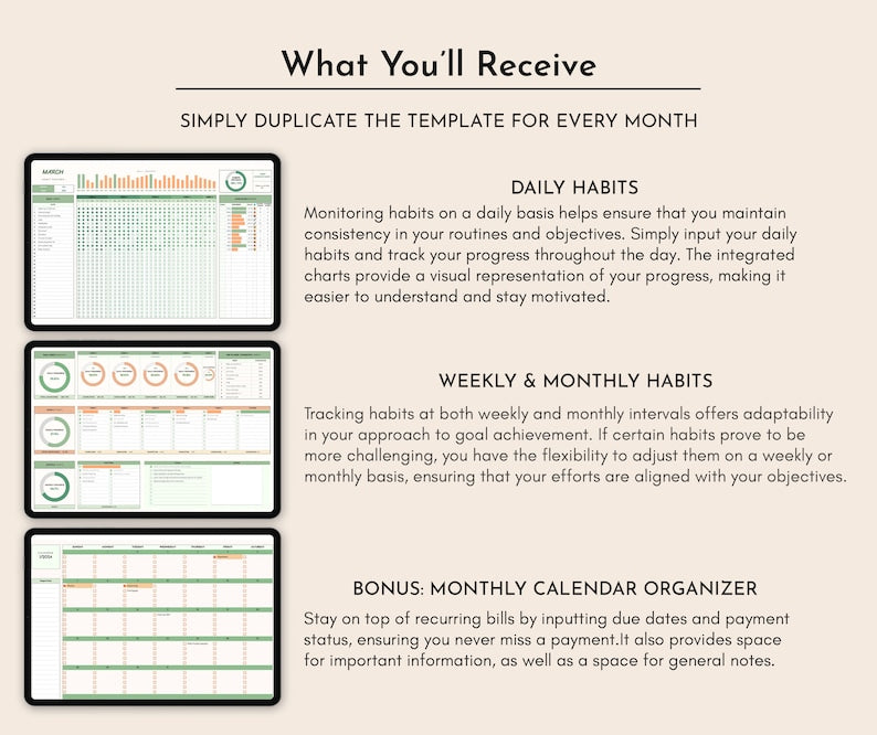 Digital Habit Tracker Spreadsheet Template: Daily/Weekly/Monthly Habit Planner_BrainAcademy.store